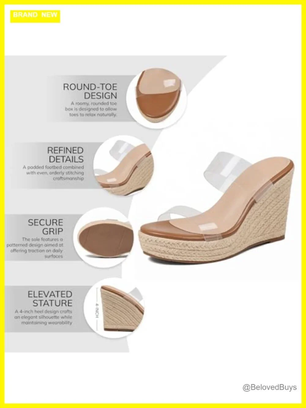 Slip-On Espadrille Wedge Sandals - Open Toe Platform Slides for Summer Beach - Picture 3 of 6